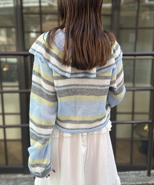 w closet(ダブルクローゼット)の「ボーダーラッフルカーディガン(カーディガン/ボレロ・レディース・サックスブルー/ピンク/アイボリー・FREE)」の18枚目の写真