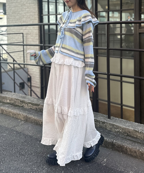 w closet(ダブルクローゼット)の「ボーダーラッフルカーディガン(カーディガン/ボレロ・レディース・サックスブルー/ピンク/アイボリー・FREE)」の20枚目の写真