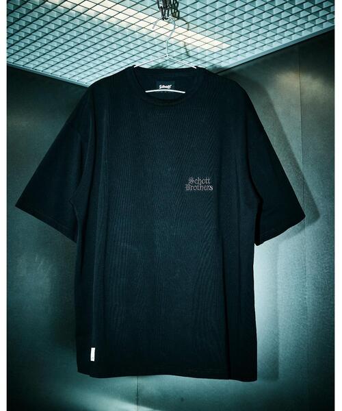 【新品タグ付】Schott シャツ ブラック Sサイズ Schott N.Y.C tシャツ Schott/ショット 別注 刺繍JAPAN Tシャツ