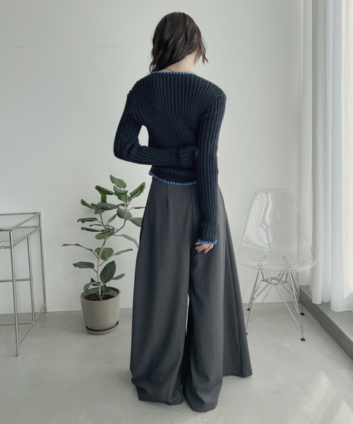 完売商品 bita.配色ステッチニットカーディガン ネイビー 配色ステッチニットカーディガン（カーディガン/ボレロ）｜bita