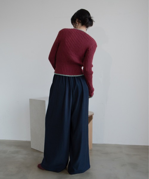 VACANCY（ヴァカンシー）の「配色ステッチニットカーディガン/新色追加（カーディガン/ボレロ・レディース・ブルー/ネイビー/ボルドー/グレー/ブラック/イエロー・FREE）」の9枚目の写真