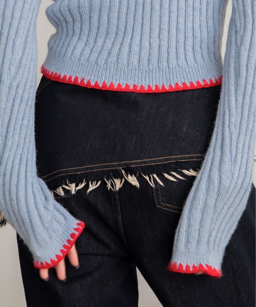 VACANCY（ヴァカンシー）の「配色ステッチニットカーディガン/新色追加（カーディガン/ボレロ・レディース・ブルー/ネイビー/ボルドー/グレー/ブラック/イエロー・FREE）」の7枚目の写真