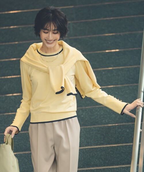 OPAQUE.CLIP（オペークドットクリップ）の「配色ラインニット/アンサンブル対応【洗濯機洗い可】（ニット/セーター・レディース・ネイビー/イエロー系その他/ライトベージュ・36/38/40/42）」の4枚目の写真