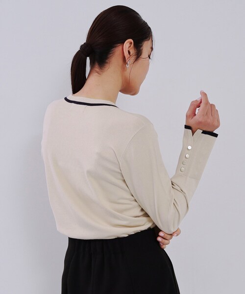 OPAQUE.CLIP（オペークドットクリップ）の「配色ラインニット/アンサンブル対応【洗濯機洗い可】（ニット/セーター・レディース・ネイビー/イエロー系その他/ライトベージュ・36/38/40/42）」の5枚目の写真