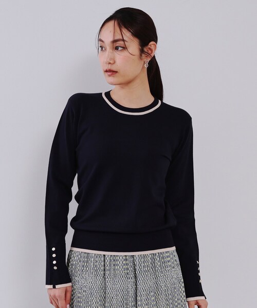 OPAQUE.CLIP（オペークドットクリップ）の「配色ラインニット/アンサンブル対応【洗濯機洗い可】（ニット/セーター・レディース・ネイビー/イエロー系その他/ライトベージュ・36/38/40/42）」の9枚目の写真