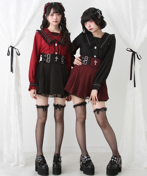 DearMyLove(ディアマイラブ)の「角襟クモレーススタッズブラウス(シャツ/ブラウス・レディース・ブラック×ホワイト/ホワイト/ボルドー/ブラック・MEDIUM/LARGE/LL/3L)」の6枚目の写真