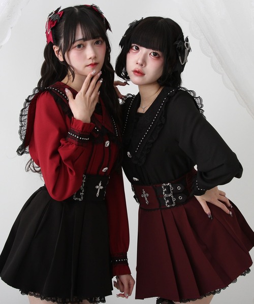 DearMyLove(ディアマイラブ)の「角襟クモレーススタッズブラウス(シャツ/ブラウス・レディース・ブラック×ホワイト/ホワイト/ボルドー/ブラック・MEDIUM/LARGE/LL/3L)」の9枚目の写真