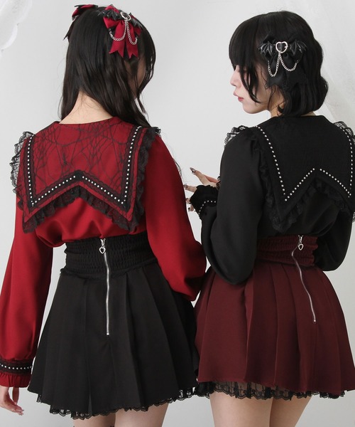 DearMyLove(ディアマイラブ)の「角襟クモレーススタッズブラウス(シャツ/ブラウス・レディース・ブラック×ホワイト/ホワイト/ボルドー/ブラック・MEDIUM/LARGE/LL/3L)」の10枚目の写真