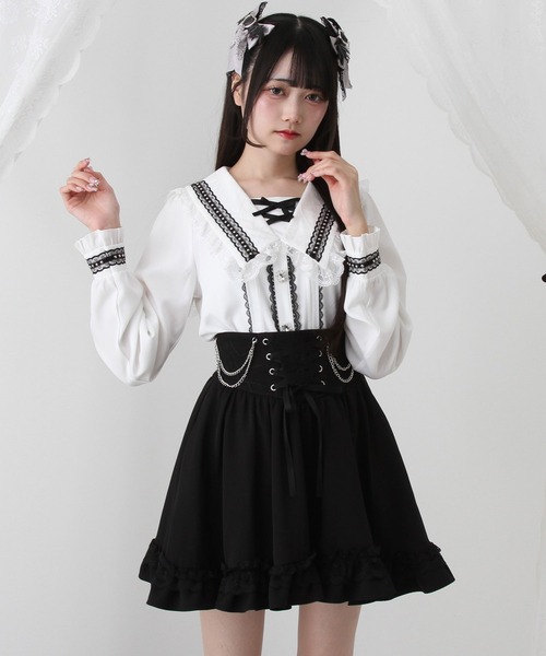 DearMyLove(ディアマイラブ)の「角襟クモレーススタッズブラウス(シャツ/ブラウス・レディース・ブラック×ホワイト/ホワイト/ボルドー/ブラック・MEDIUM/LARGE/LL/3L)」の18枚目の写真
