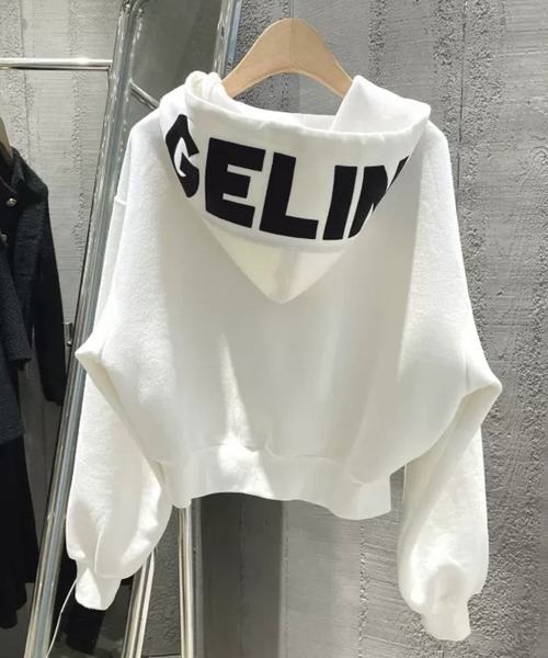 SPIGA(スピーガ)の「前ジップフードバックプリントクロップド丈スウェット(パーカー・レディース・ホワイト/グレー・FREE)」の2枚目の写真