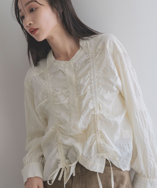 LOWRYS FARM（ローリーズファーム）の「フロントシャーリングブラウス　 289804（Tシャツ/カットソー・レディース・ホワイト/イエロー/ブラック・FREE）」の8枚目の写真