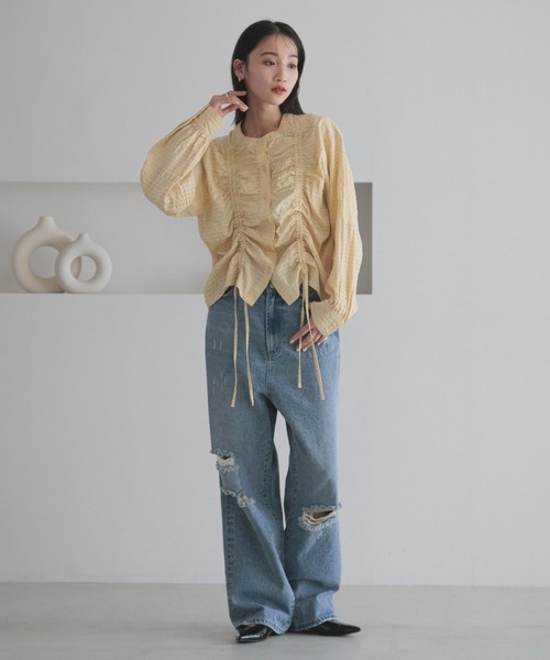 LOWRYS FARM（ローリーズファーム）の「フロントシャーリングブラウス　 289804（Tシャツ/カットソー・レディース・ホワイト/イエロー/ブラック・FREE）」の9枚目の写真