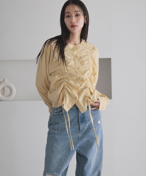 LOWRYS FARM（ローリーズファーム）の「フロントシャーリングブラウス　 289804（Tシャツ/カットソー・レディース・ホワイト/イエロー/ブラック・FREE）」の12枚目の写真