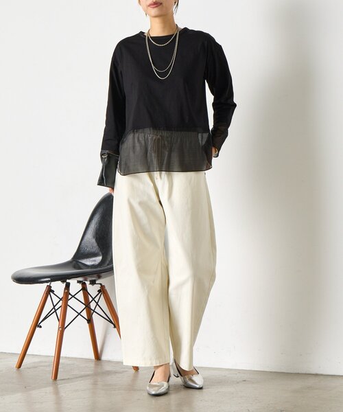 Jena espace merveilleux（ジェナ　エスパスメルヴェイユ）の「【ご好評の為再入荷！】裾袖口切替シアーカットソー（Tシャツ/カットソー・レディース・オフホワイト/ブラック/ベージュ/ブルー系その他・FREE）」の13枚目の写真