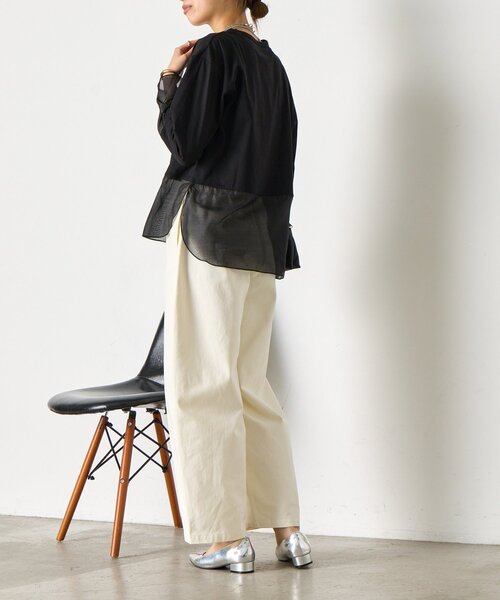 Jena espace merveilleux（ジェナ　エスパスメルヴェイユ）の「【ご好評の為再入荷！】裾袖口切替シアーカットソー（Tシャツ/カットソー・レディース・オフホワイト/ブラック/ベージュ/ブルー系その他・FREE）」の16枚目の写真