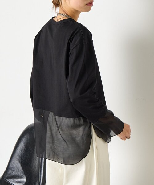 Jena espace merveilleux（ジェナ　エスパスメルヴェイユ）の「【ご好評の為再入荷！】裾袖口切替シアーカットソー（Tシャツ/カットソー・レディース・オフホワイト/ブラック/ベージュ/ブルー系その他・FREE）」の22枚目の写真