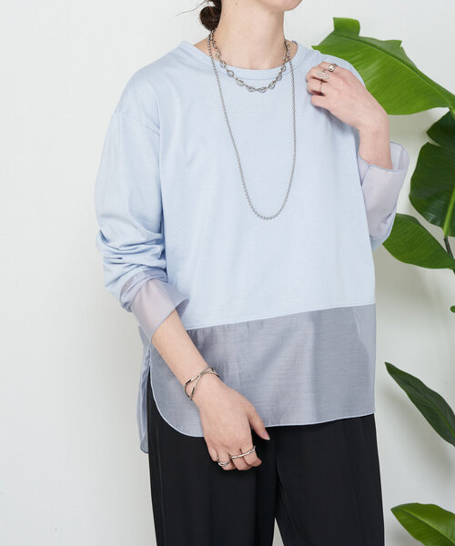 Jena espace merveilleux（ジェナ　エスパスメルヴェイユ）の「【ご好評の為再入荷！】裾袖口切替シアーカットソー（Tシャツ/カットソー・レディース・オフホワイト/ブラック/ベージュ/ブルー系その他・FREE）」の8枚目の写真