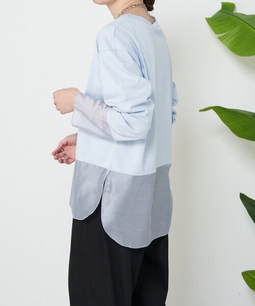 Jena espace merveilleux（ジェナ　エスパスメルヴェイユ）の「【ご好評の為再入荷！】裾袖口切替シアーカットソー（Tシャツ/カットソー・レディース・オフホワイト/ブラック/ベージュ/ブルー系その他・FREE）」の9枚目の写真