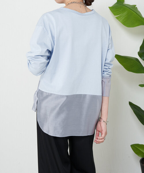 Jena espace merveilleux（ジェナ　エスパスメルヴェイユ）の「【ご好評の為再入荷！】裾袖口切替シアーカットソー（Tシャツ/カットソー・レディース・オフホワイト/ブラック/ベージュ/ブルー系その他・FREE）」の10枚目の写真