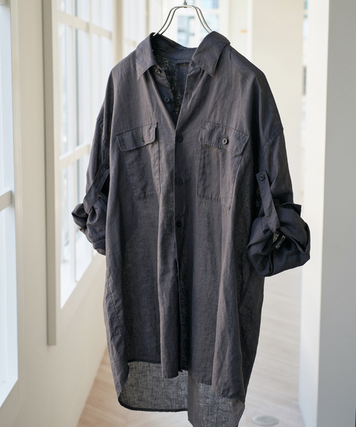 Spick & Span（スピックアンドスパン）の「手洗い可 / コットンリネンユーティリティーシャツ（シャツ/ブラウス・レディース・チャコールグレー/ホワイト系その他/ベージュ/カーキ・FREE）」の19枚目の写真