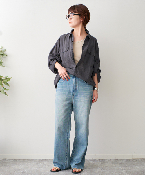 Spick & Span（スピックアンドスパン）の「手洗い可 / コットンリネンユーティリティーシャツ（シャツ/ブラウス・レディース・チャコールグレー/ホワイト系その他/ベージュ/カーキ・FREE）」の20枚目の写真