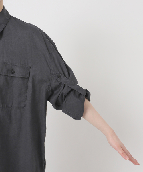 Spick & Span（スピックアンドスパン）の「手洗い可 / コットンリネンユーティリティーシャツ（シャツ/ブラウス・レディース・チャコールグレー/ホワイト系その他/ベージュ/カーキ・FREE）」の6枚目の写真