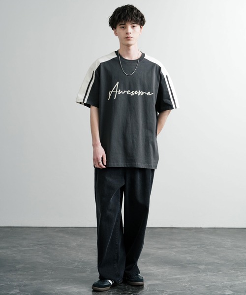  Jeans エンブロイロゴ クルーネック 半袖 Tシャツ 送関込 オーバーサイズ カラーブロックプリントサイドラインクルー