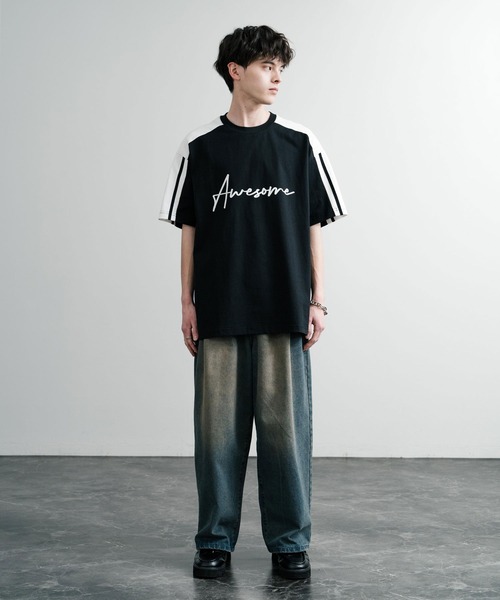 MONCLER2022春夏新作 雲プリント入り クルーネック半袖Tシャツ オーバーサイズ カラーブロックプリントサイドラインクルー