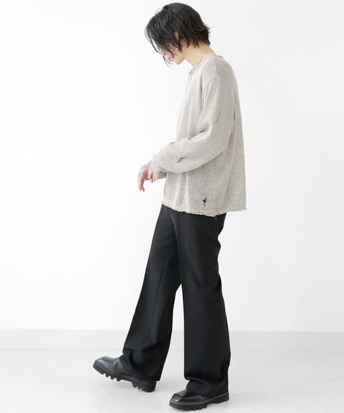 minsobi（ミンソビ）の「ダメージ加工ロングスリーブニット（ニット/セーター・メンズ・ブラック/ホワイト/ダークグレー/ベージュ・FREE）」の16枚目の写真