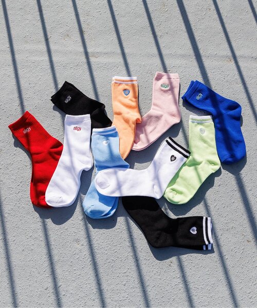 algy（アルジー）の「【抗菌防臭】ハートロゴクルーソックス（ソックス/靴下・キッズ・ライム/オレンジ/サックスブルー/ブラック/オフホワイト/レッド/グリーン・24/21）」の12枚目の写真