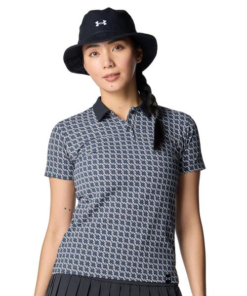 UNDER ARMOUR(アンダーアーマー)の「UAアーマードライ モノグラム チェック ポロ(ゴルフ/レディース)(ポロシャツ・レディース・グレー×ホワイト・M/L/XL/S)」の1枚目の写真