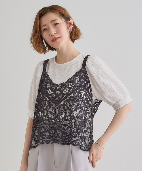 grove(グローブ)の「1枚でお洒落に決まるレースビスチェ×ブラウスSET(シャツ/ブラウス・レディース・アイボリー/スミクロ/ブルー/オレンジ・02/03/01)」の3枚目の写真