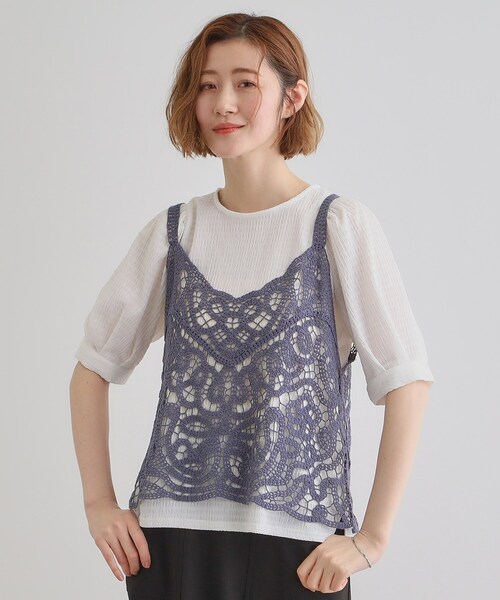 grove(グローブ)の「1枚でお洒落に決まるレースビスチェ×ブラウスSET(シャツ/ブラウス・レディース・アイボリー/スミクロ/ブルー/オレンジ・02/03/01)」の4枚目の写真