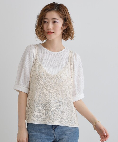 grove(グローブ)の「1枚でお洒落に決まるレースビスチェ×ブラウスSET(シャツ/ブラウス・レディース・アイボリー/スミクロ/ブルー/オレンジ・02/03/01)」の2枚目の写真