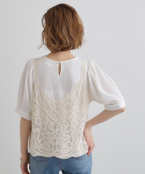 grove(グローブ)の「1枚でお洒落に決まるレースビスチェ×ブラウスSET(シャツ/ブラウス・レディース・アイボリー/スミクロ/ブルー/オレンジ・02/03/01)」の6枚目の写真