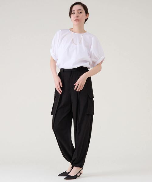 セール】ファブリックコンビギャザープルオーバー（Tシャツ/カットソー