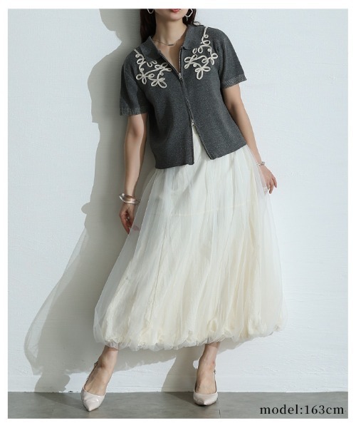 Sawa a la mode（サワアラモード）の「コード刺繍Wジップニットブルゾン（ニット/セーター・レディース・チャコールグレー・FREE）」の21枚目の写真