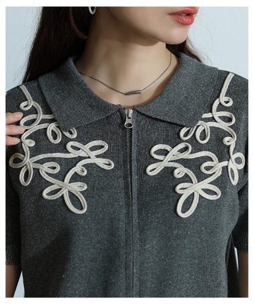 Sawa a la mode（サワアラモード）の「コード刺繍Wジップニットブルゾン（ニット/セーター・レディース・チャコールグレー・FREE）」の20枚目の写真