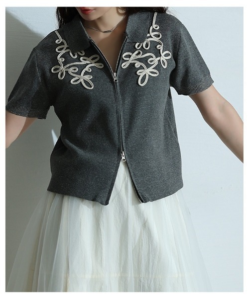 Sawa a la mode（サワアラモード）の「コード刺繍Wジップニットブルゾン（ニット/セーター・レディース・チャコールグレー・FREE）」の19枚目の写真