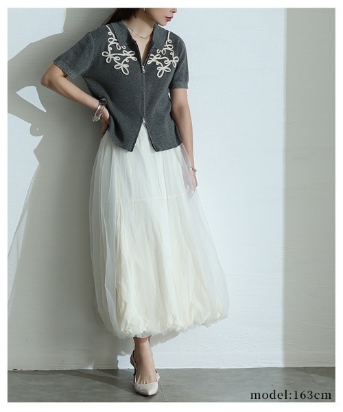 Sawa a la mode（サワアラモード）の「コード刺繍Wジップニットブルゾン（ニット/セーター・レディース・チャコールグレー・FREE）」の16枚目の写真