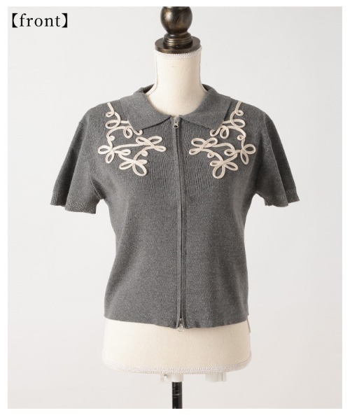 Sawa a la mode（サワアラモード）の「コード刺繍Wジップニットブルゾン（ニット/セーター・レディース・チャコールグレー・FREE）」の4枚目の写真