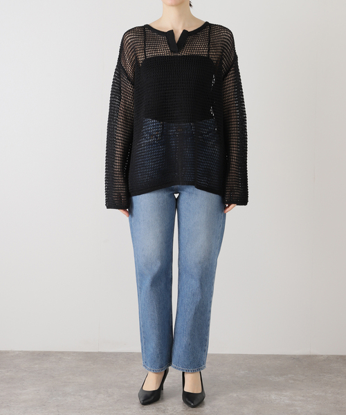 journal standard L'essage（ジャーナルスタンダードレサージュ）の「メッシュアミプルオーバー（ニット/セーター・レディース・ブラック/アイボリー/ライトグリーン・FREE）」の6枚目の写真