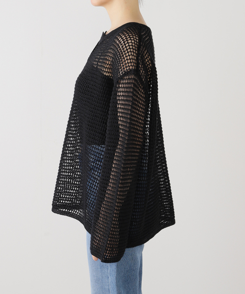 journal standard L'essage（ジャーナルスタンダードレサージュ）の「メッシュアミプルオーバー（ニット/セーター・レディース・ブラック/アイボリー/ライトグリーン・FREE）」の8枚目の写真