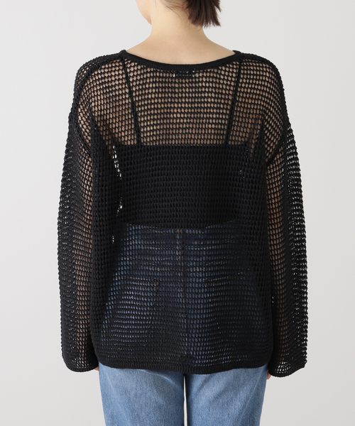 journal standard L'essage（ジャーナルスタンダードレサージュ）の「メッシュアミプルオーバー（ニット/セーター・レディース・ブラック/アイボリー/ライトグリーン・FREE）」の9枚目の写真