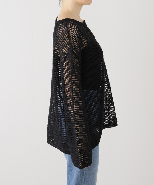 journal standard L'essage（ジャーナルスタンダードレサージュ）の「メッシュアミプルオーバー（ニット/セーター・レディース・ブラック/アイボリー/ライトグリーン・FREE）」の10枚目の写真