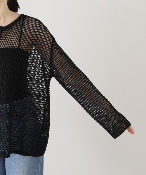journal standard L'essage（ジャーナルスタンダードレサージュ）の「メッシュアミプルオーバー（ニット/セーター・レディース・ブラック/アイボリー/ライトグリーン・FREE）」の11枚目の写真