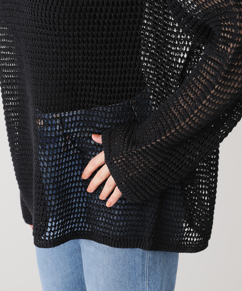 journal standard L'essage（ジャーナルスタンダードレサージュ）の「メッシュアミプルオーバー（ニット/セーター・レディース・ブラック/アイボリー/ライトグリーン・FREE）」の12枚目の写真