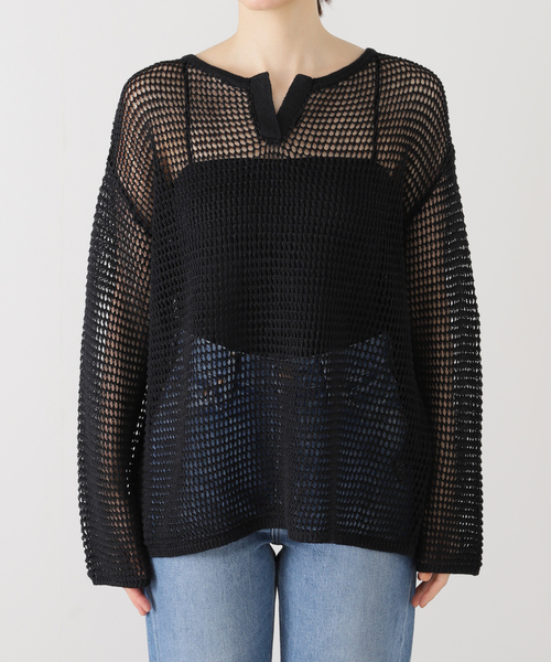 journal standard L'essage（ジャーナルスタンダードレサージュ）の「メッシュアミプルオーバー（ニット/セーター・レディース・ブラック/アイボリー/ライトグリーン・FREE）」の14枚目の写真