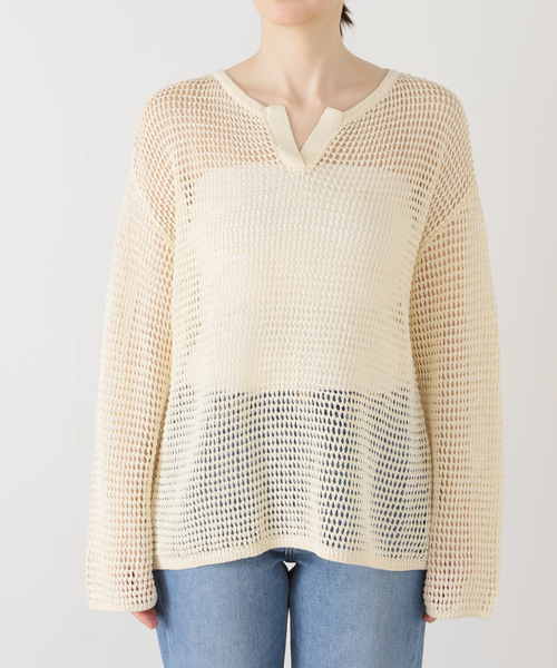 journal standard L'essage（ジャーナルスタンダードレサージュ）の「メッシュアミプルオーバー（ニット/セーター・レディース・ブラック/アイボリー/ライトグリーン・FREE）」の16枚目の写真