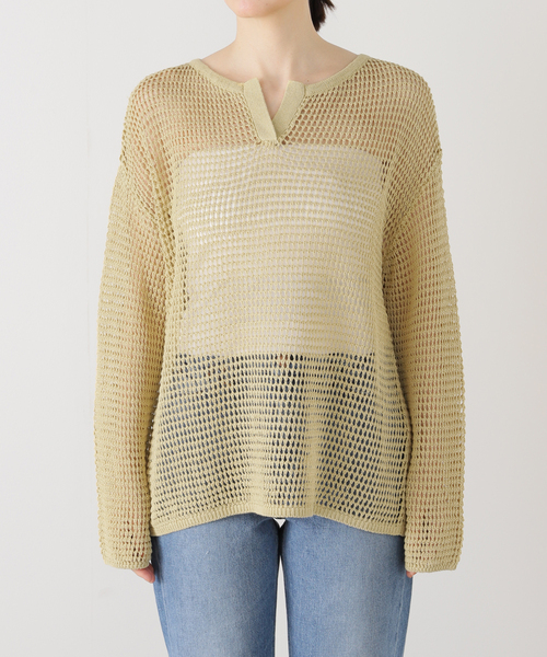 journal standard L'essage（ジャーナルスタンダードレサージュ）の「メッシュアミプルオーバー（ニット/セーター・レディース・ブラック/アイボリー/ライトグリーン・FREE）」の18枚目の写真